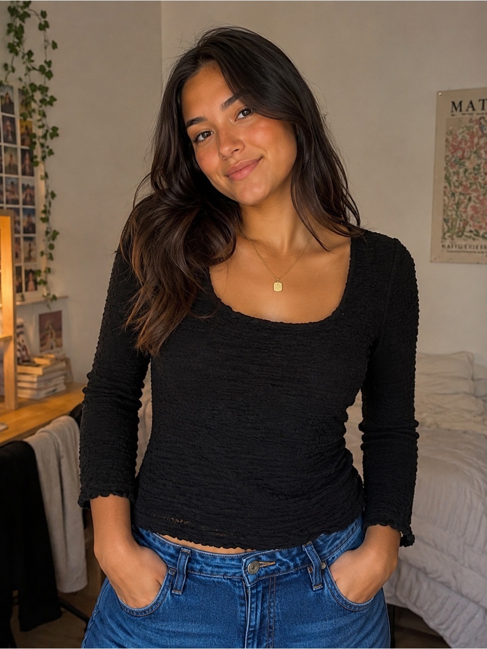 NWT Free People Textured Scoop Neck Top Black XL $118